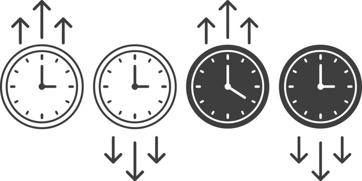 Daylight saving time change clock vector icons setDaylight saving time change clock vector icons set