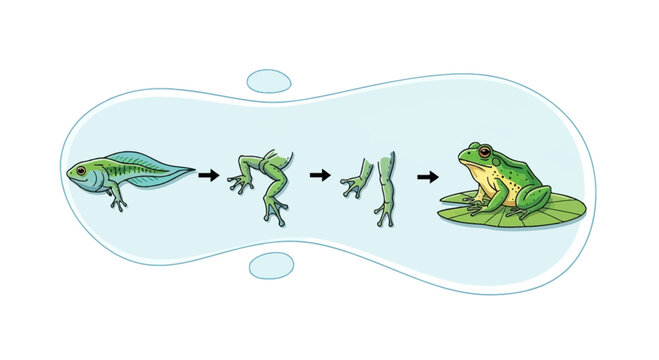 Frog life cycle stages, from tadpole to adult frog