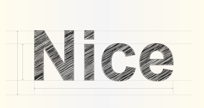 Artistic word Nice depicted in a sketch style with technical drafting lines for graphic design inspiration