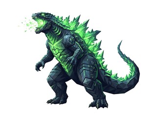 Fototapeta premium Monster creature roaring with green energy on white background
