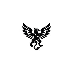 Fototapeta premium Black silhouette of a griffin with outspread wings