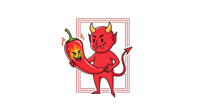 devil holding chili pepper with face