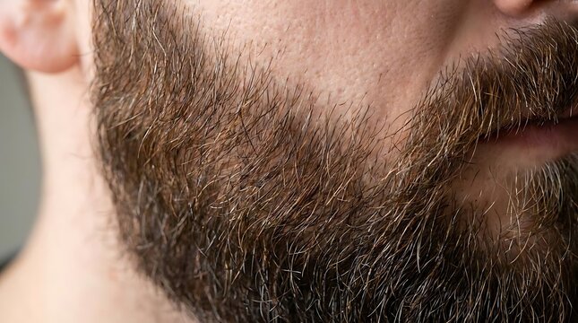Macro shot of male beard and stubble on jawline.