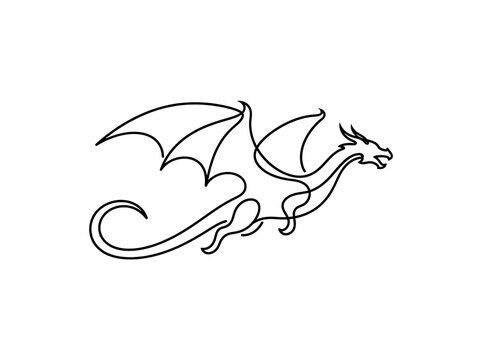 Mythical creature dragon flying line art