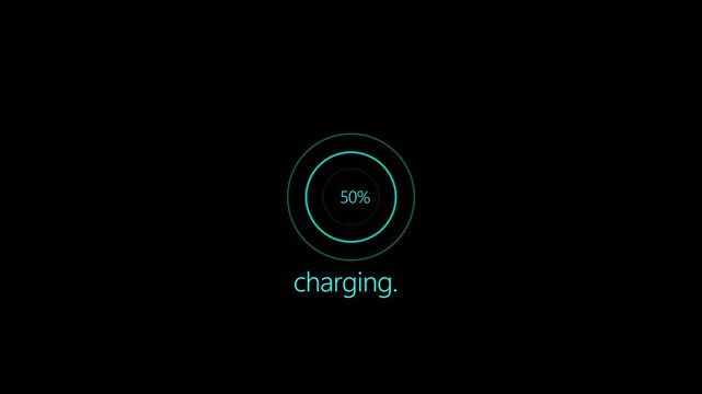 Digital display charging icon technology power energy progress, modern life electronic devices. 3D progress charging electric car. Electronics device charge circle percent counter progress indicator