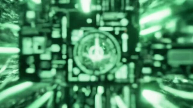 Digital green brain formed by glowing neural networks.