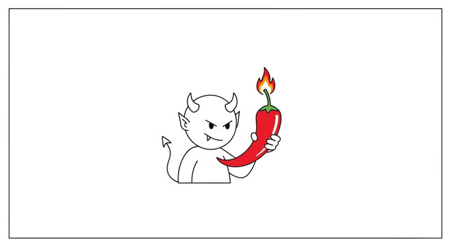 Cute devil holding chili pepper