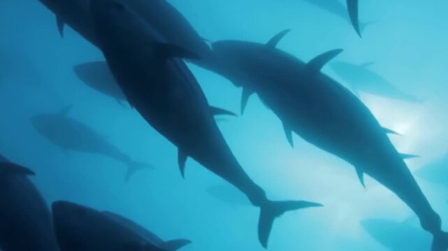 a great white killer sharks swimming gracefully through deep blue waters
