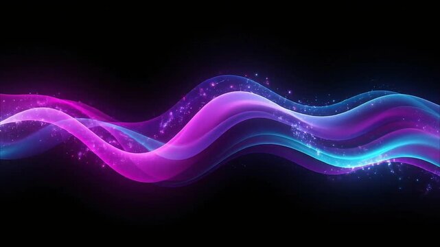 Abstract neon pink and blue glowing wave motion graphics background loop footage.