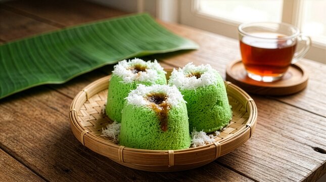 Traditional Indonesian Putu Ayu steamed cake with grated coconut
