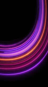Futuristic Motion Graphics Loop Featuring Glowing Curved Neon Lines and Light Trails on Dark Back...