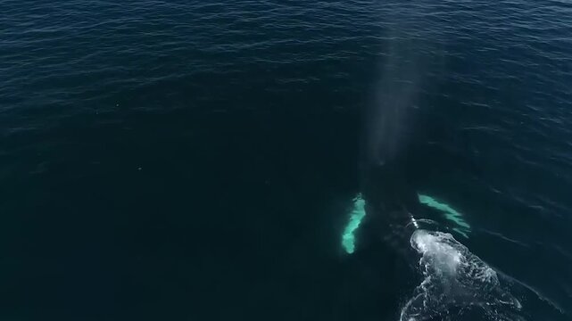 A Giant Blue Whale Spouting at the Ocean Surface