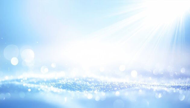 An ethereal blue and white gradient with sparkling particles suggesting waves, illuminated by a brilliant light source