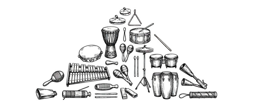 Hand-Drawn Assortment of Percussion Instruments