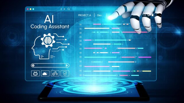 Futuristic AI Coding Assistant Interface with Robotic Hand and Data Visualization on Tablet Display in Modern Environment. Entropy.