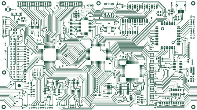 Detailed Electronic Printed Circuit Board Schematic Pattern