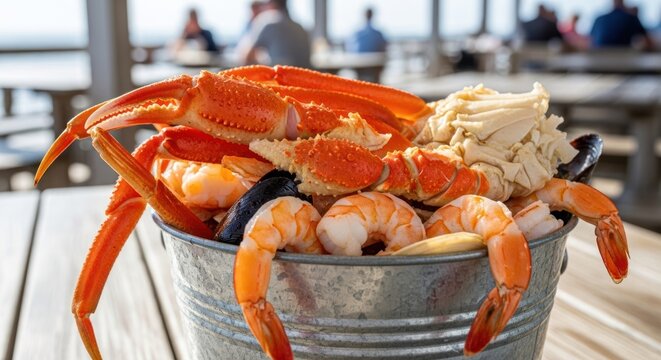 Delicious Seafood Bucket Feast with Crab and Shrimp.