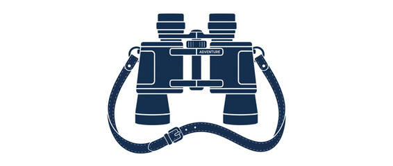 Dark Blue Binoculars with Strap Icon on White Background © Aziz