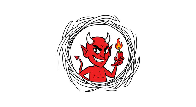 Cute cartoon devil with flame