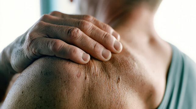 Shoulder massage hand skin muscle pain relief wellness recovery care tension