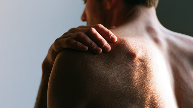 Shoulder massage shoulder pain hand skin muscle back recovery wellness closeup human