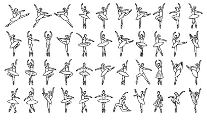 Elegant Ballet Dancer Outline Vector Collection Black Line Art Illustrations © MdArif
