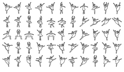 Black Line Art Ballet Dancer Vector Set Elegant Dance Outline Collection © MdArif