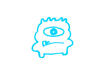 Funny hand drawn single eyed monster character doodle with creature character illustration minimalist background whimsical imagination mythical creative silhouette abstract childish
