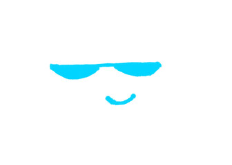 Minimalist hand-drawn icon of a smiling face with sunglasses in blue ink sunglasses minimalist expression illustration creative isolated background positive vacation character cheerful