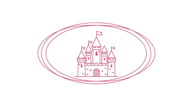 castle illustration, pink line art castle