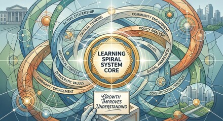 Fototapeta premium Learning Spiral System Core: Growth Improves Understanding in Civic Education