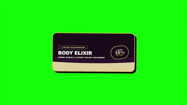 Body Elixir Premium Discount Voucher Card 35 Percent Off Promotion Elegant Minimalist Flat Design Chroma Key Green Screen Background for Marketing Advertisement