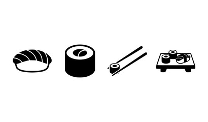 Minimalist Sushi and Chopsticks Silhouette Icon Set Vector © MDNASIR