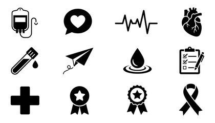 Fototapeta premium Medical Icons Representing Healthcare and Awareness Symbols Featuring Heart, Blood, Test with Award