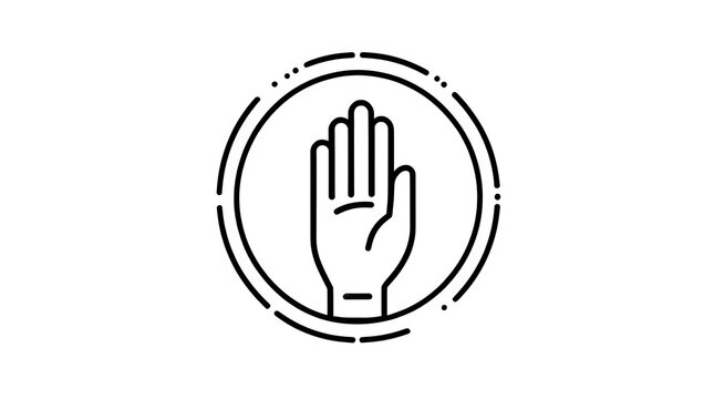 Outline hand icon in a circular frame, isolated on transparent background