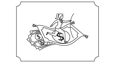 Fototapeta premium woman riding money, financial freedom