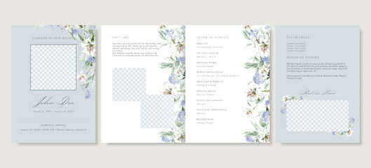Elegant floral funeral program template, white casablanca lily memorial service vector © momosama
