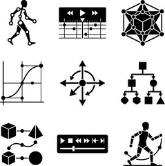 Obraz premium Abstract geometric and data visualization icons represent science technology engineering and mathematical concepts.