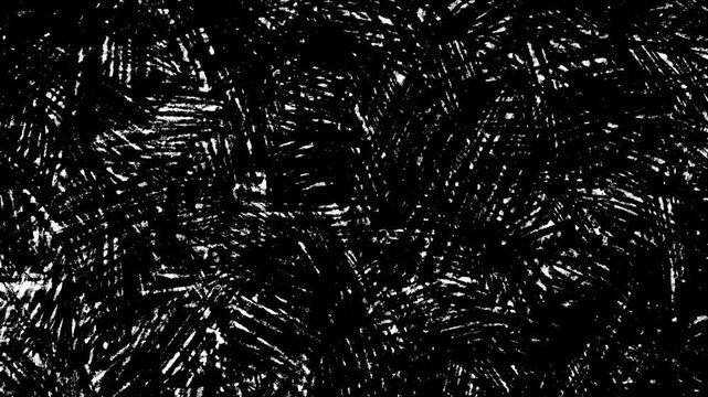 Animated Grunge Chalk Loop Texture, Looping white rough chalk scribble surface on a black background material.Video effect stop motion animation 4k