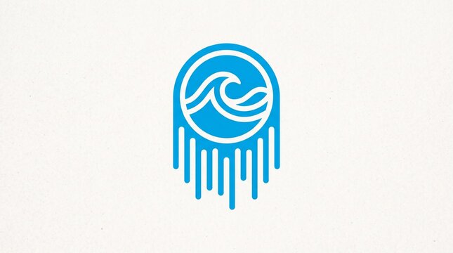 Modern blue wave drip effect logo graphic design with abstract circular frame for branding with evoking energy movement sleek effect extending downward