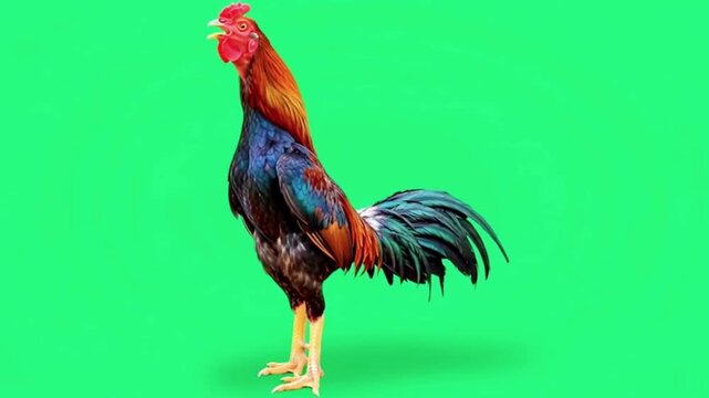 Thai fighting chicken Isolated on green screen.
