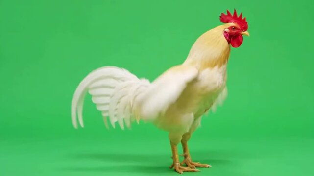 Thai fighting white chicken Isolated on green screen.