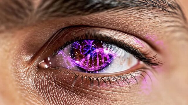 Human eye with digital circuits in iris.