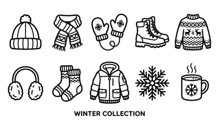 Set of Linear Winter Clothing and Seasonal Accessories for Cold Weather