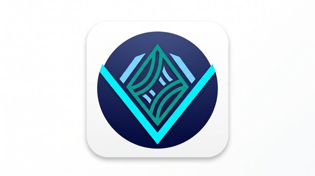 Modern abstract geometric logo design with diamond shape and wave patterns in blue and dark accents on clean background with set against pristine white backdrop
