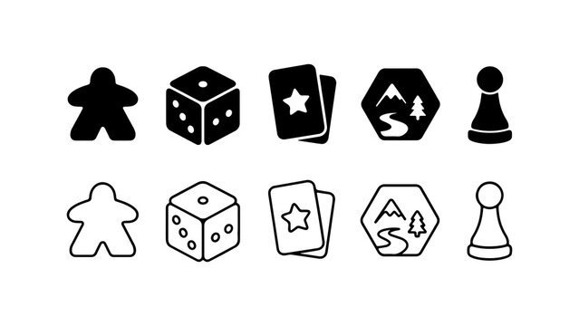 Board Game Icons Set in Silhouette and Outline Styles