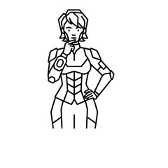 Obraz premium Woman in futuristic outfit with hand on chin