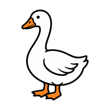 Simple white goose duck cartoon illustration isolated on white background