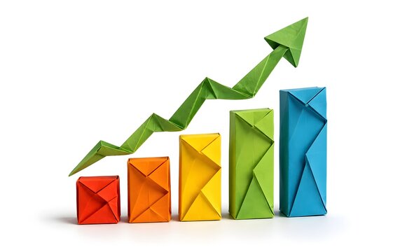 Paper Origami Chart with Rising Bars Isolated on White Background