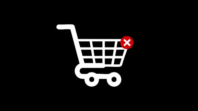 A black shopping cart icon set against a green background. A red circular badge with a white "X" is attached to the cart, symbolizing a canceled order, failed payment, or empty basket.